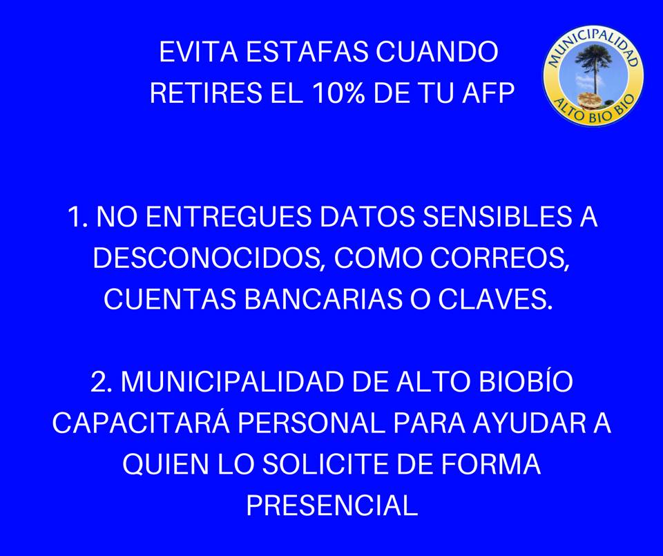 Lee más sobre el artículo LA MUNICIPALIDAD DE ALTO BIOBÍO ASESORARÁ A LOS USUARIOS DE AFP QUE DESEEN RETIRAR SU 10 %