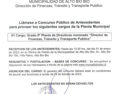 Bases concurso público para director de Finanzas, Tránsito y Transporte Público