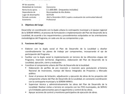 Bases del segundo llamado del concurso publico para proveer un profesional arquitecto para Programa Pequeñas Localidades
