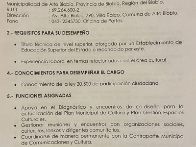 CONCURSO PÚBLICO PARA COORDINADOR DE PLAN COMUNAL DE CULTURA Y DE PLAN DE GESTIÓN DE ESPACIOS CULTURALES