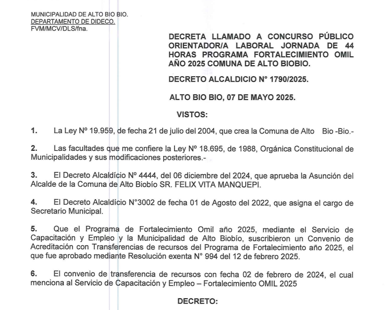 CONCURSO PÚBLICO: ORIENTADORA LABORAL PROGRAMA OMIL